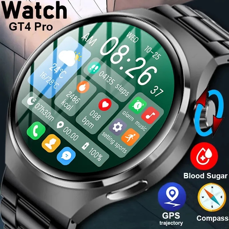 GT4 Pro Smart Watch 1.54“ AMOLED HD Screen Sport Bluetooth Call NFC Compass GPS Men Women Business Waterproof Smartwatch Activity Tracker - Produktbild