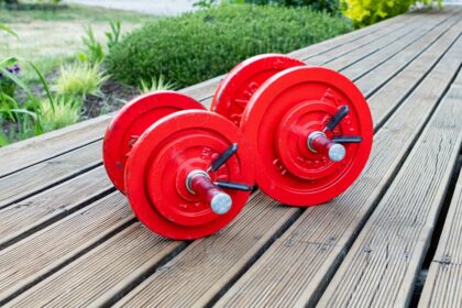 Verstellbare Kurzhanteln mit Gewichtsstufen von 24 bis 40 Kilogramm auf einem Trainingsmattenboden.