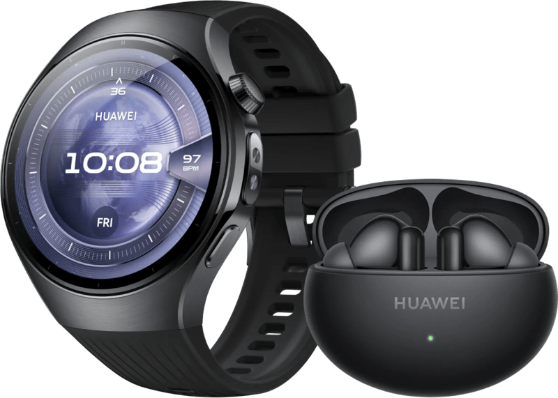 Huawei Watch 5 Schwarz 46 mm + Huawei FreeBuds 6i Schwarz - Produktbild