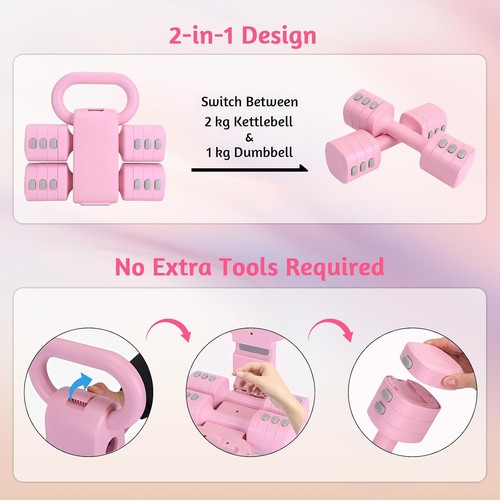 Kettlebell Set Verstellbar 1 kg Pink